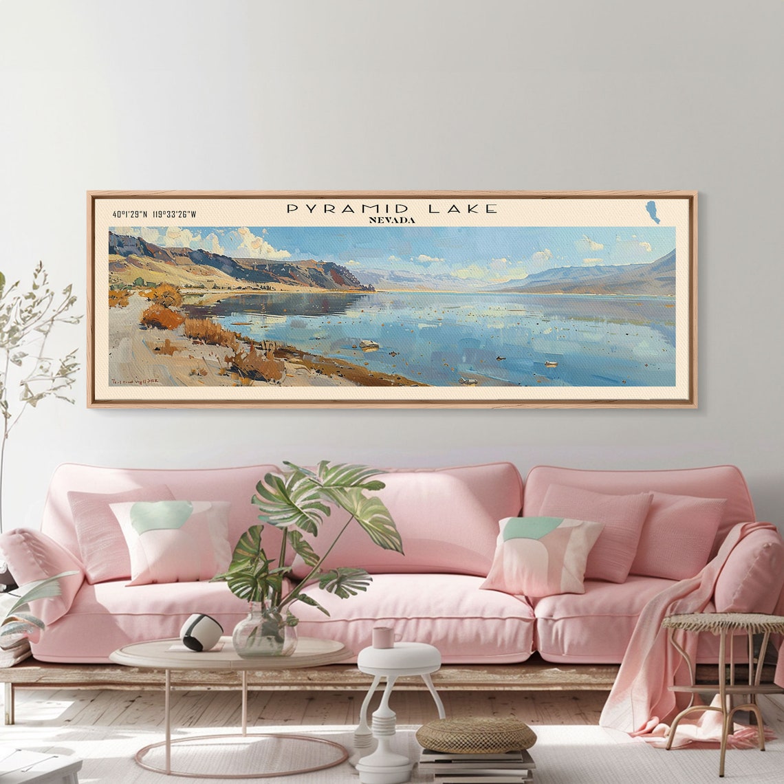 Pyramid Lake Framed Print Lake House Decor Panoramic Travel Poster Scenic Wall Art Modern Art - Image 5