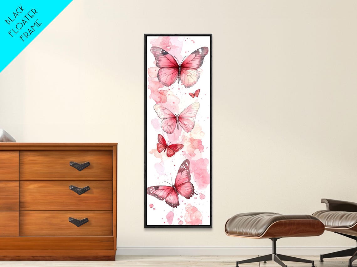 Pink Watercolor Butterflies On White Feminine Wall Art Poster - Image 2