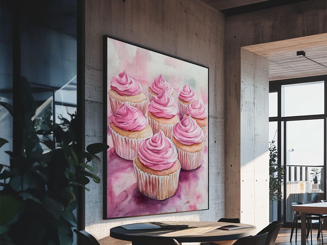 Pink Cupcake Art Print Kitchen Decor Dessert Illustration Rustic Artwork Food Review Kitchen Art Gift Idea For Her - Image 6