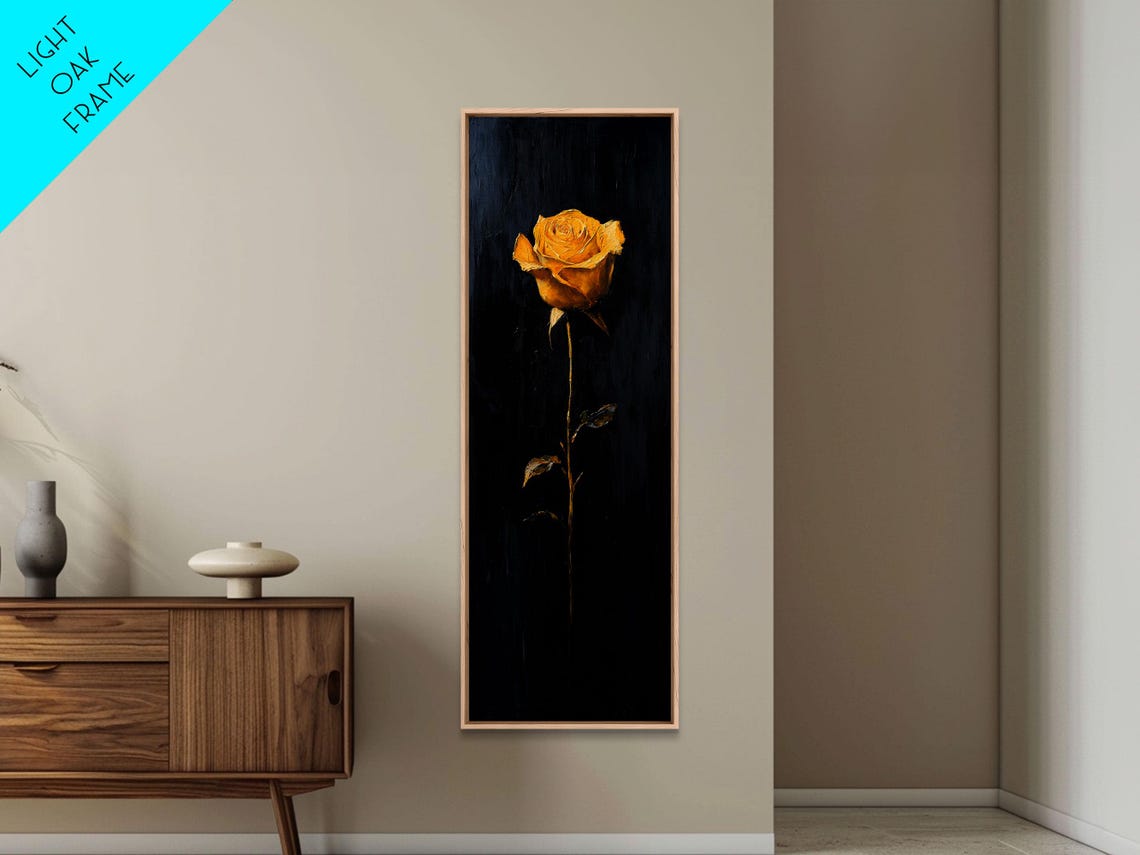 Golden Rose On Black Background Single Long Stem Elegant Poster - Image 2