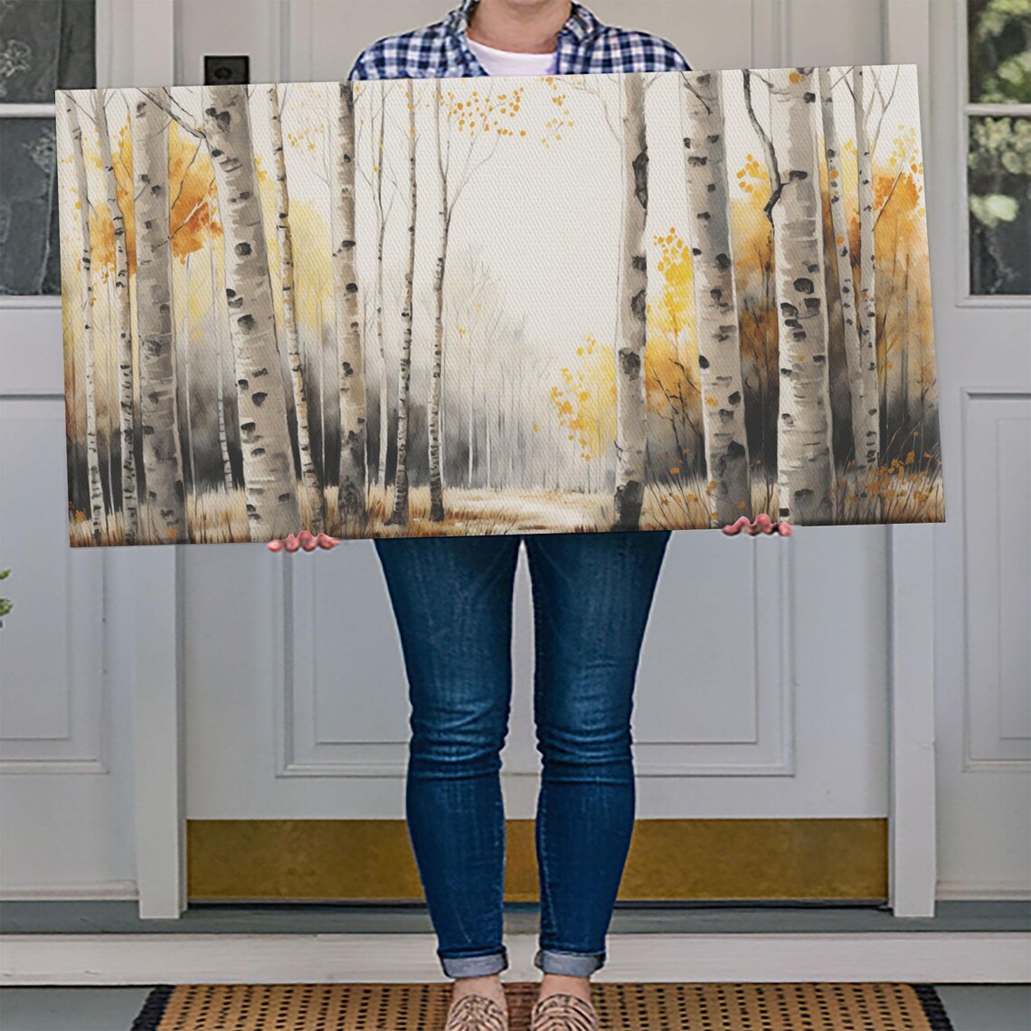 Abstract Birch Trees Watercolor Tall White Trunks Golden Autumn Poster - Image 4