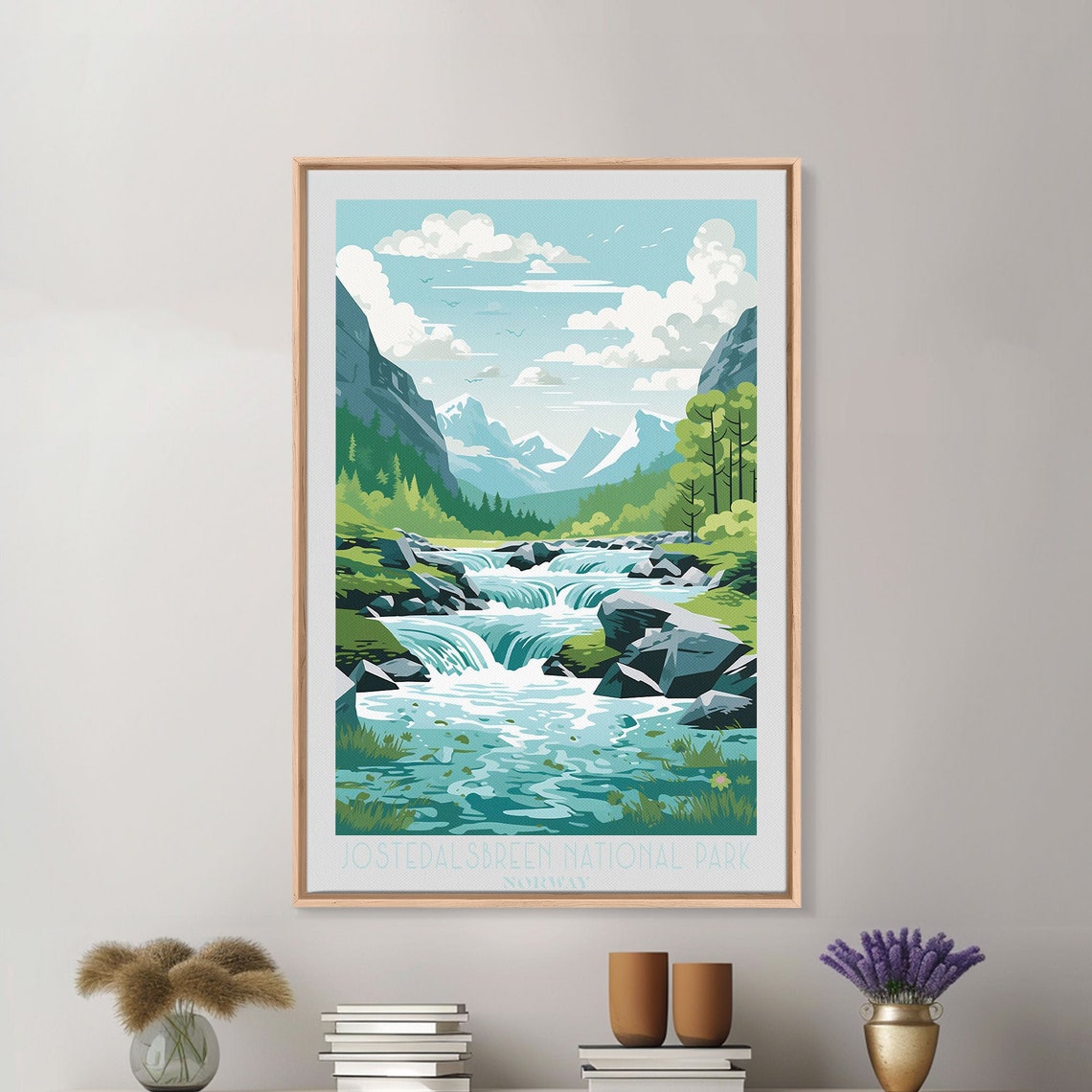 Jostedalsbreen National Park Norway Glacial River Falls View Poster - Image 2