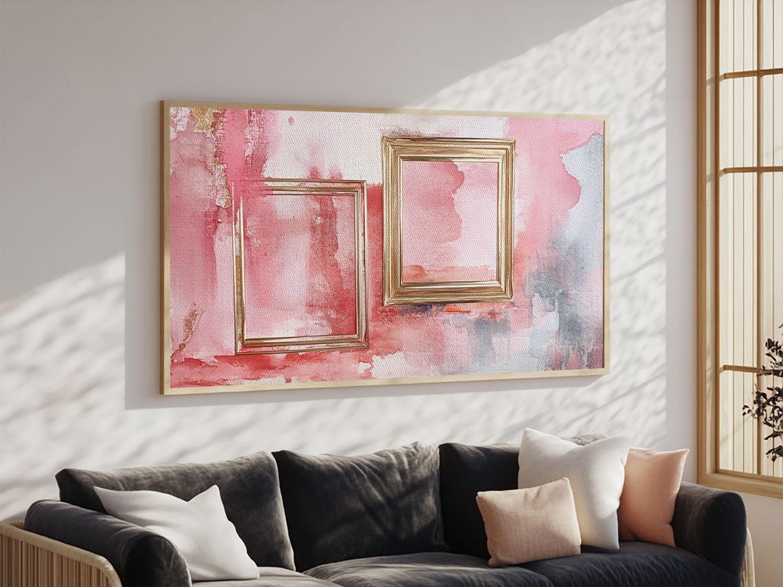 Gold Frame Abstract Framed Print Featuring Pink Abstract Art And Whimsical Art Light Pink Wall Art Minimalist Rustic Decor - Image 4