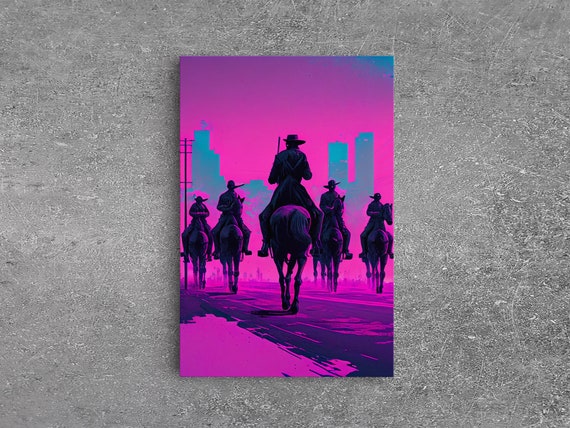 Post Apocalyptic Cowboys Vaporwave Aesthetic Fantasy Art Framed Print