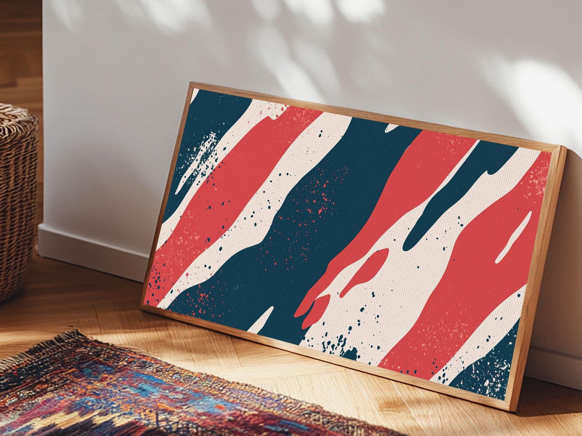 Navy Red Camo Brush Stripe Abstract Minimalist Modern Wall Art Poster