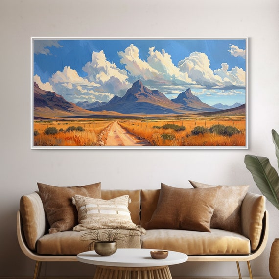 Desert Roads Watercolor Painting Of A Desert Landscape Framed Print Subdued Minimalist Art Panoramic Landscape Painting Print