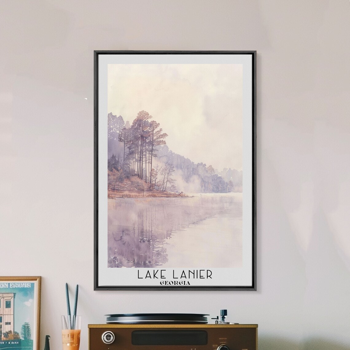 Serene Lake Lanier Georgia Misty Morning Watercolor Travel Poster - Image 3