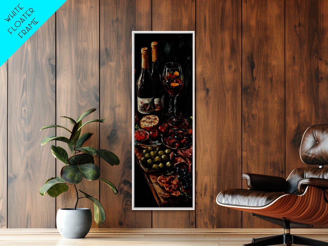 Wine Bottles And Charcuterie Still Life Moody Kitchen Wall Poster - Image 2