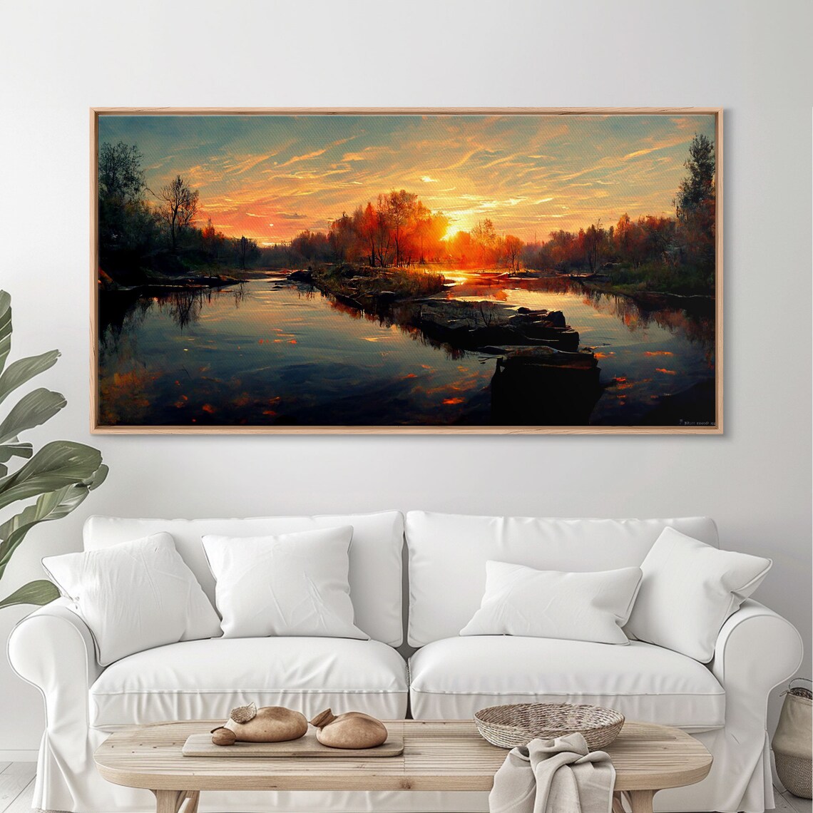 Lake Sunset Oil Painting Style Art Print
