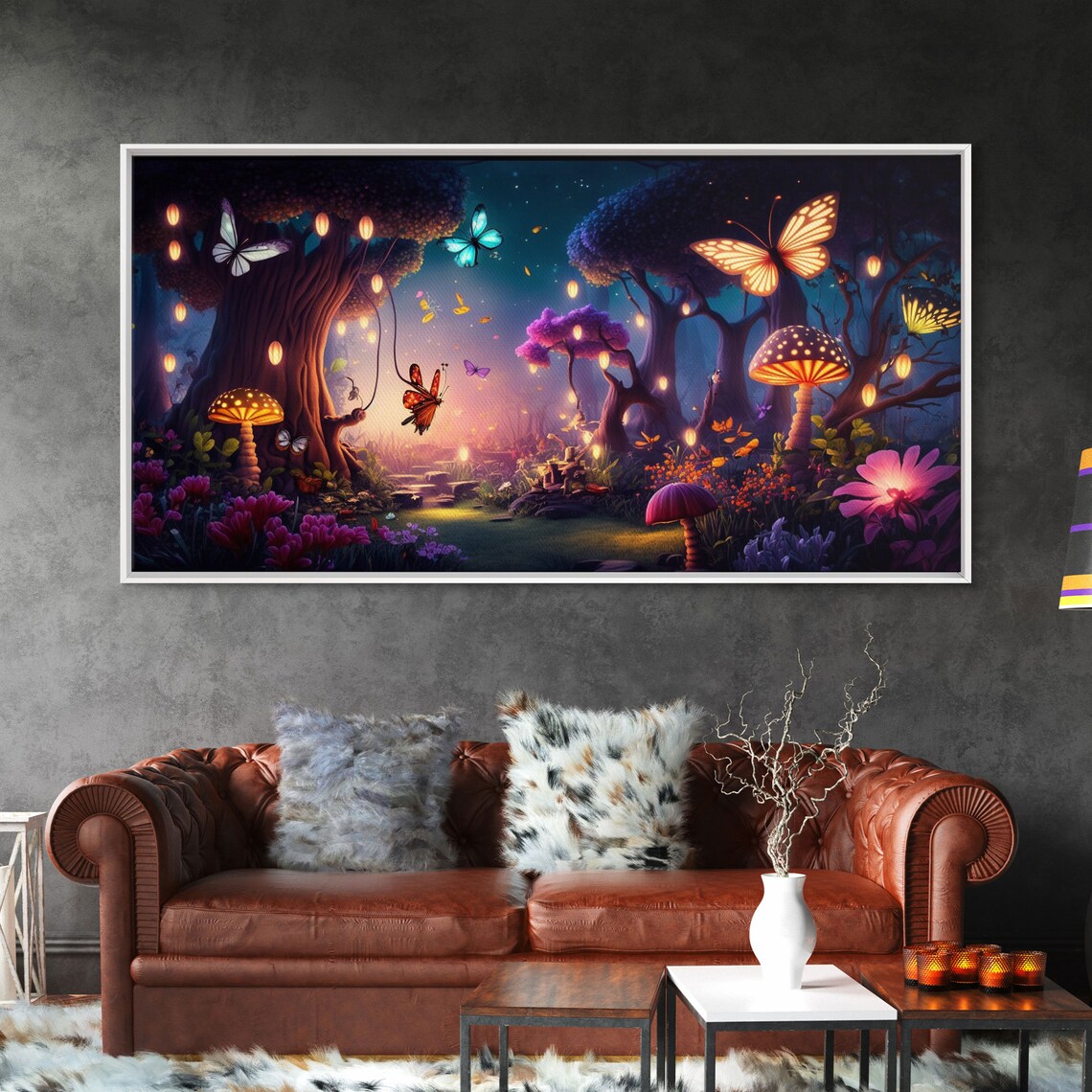 Fantasy Forest Glowing Butterflies Art Print