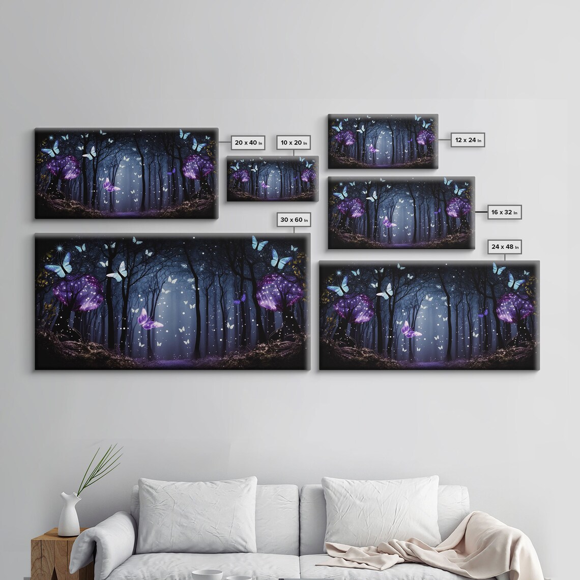Glowing Butterflies, Fairy Forest Fantasy Art Print - Image 2