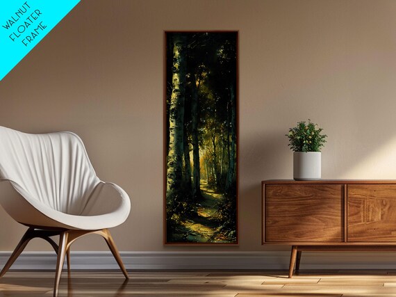 Serene Birch Tree Pathway In Tall Skinny Art Framed Print Perfect For Tranquil Wall Decor In Bedrooms Or Study Rooms