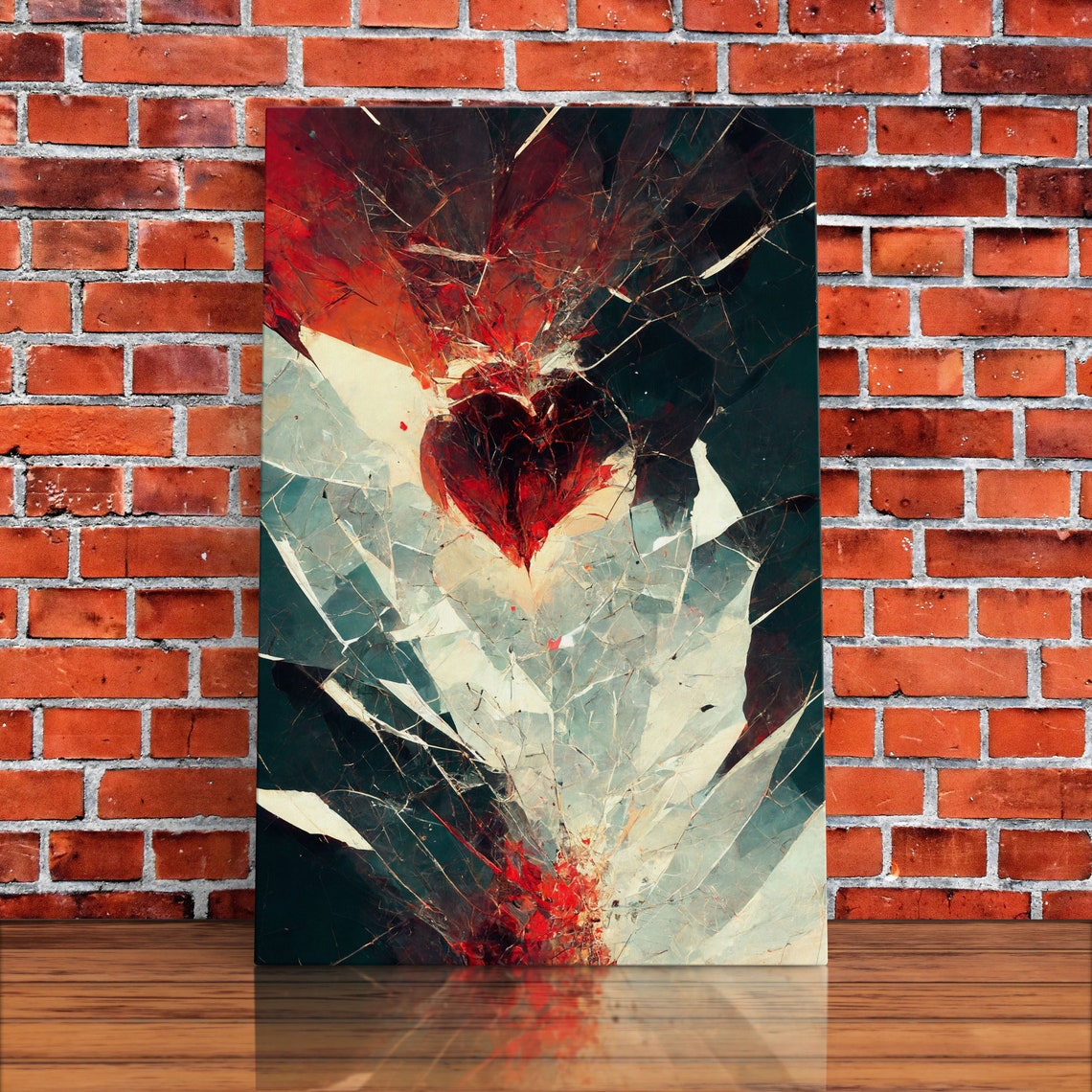 Abstract Shattered Glass Broken Heart In Red Black White Modern Print - Image 5