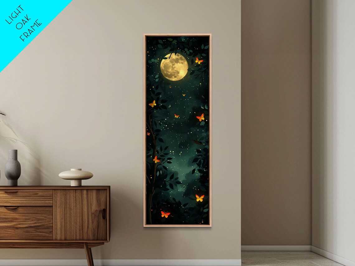 Full Moon Orange Butterflies Night Forest Dreamy Japanese Art Poster - Image 3