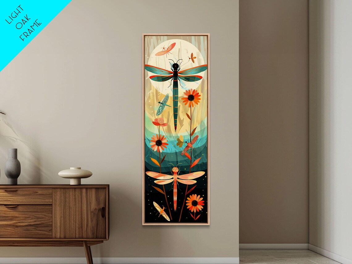 Dragonflies Night Glow Vibrant Colors Floral Insect Art Print - Image 5