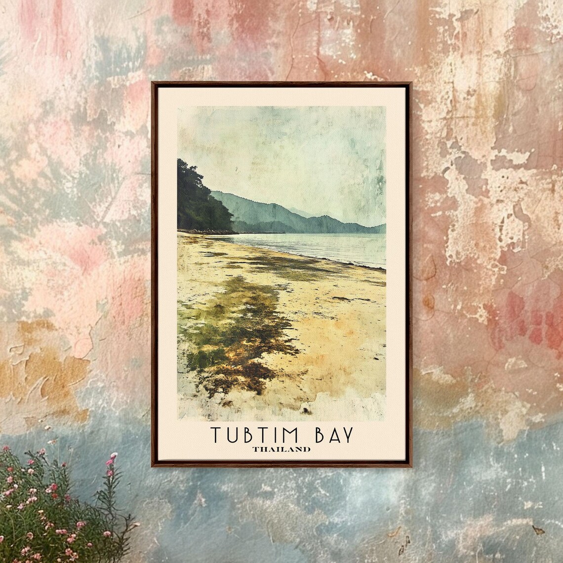 Tubtim Bay Thailand Golden Beach Mountain Coast Watercolor Poster - Image 3