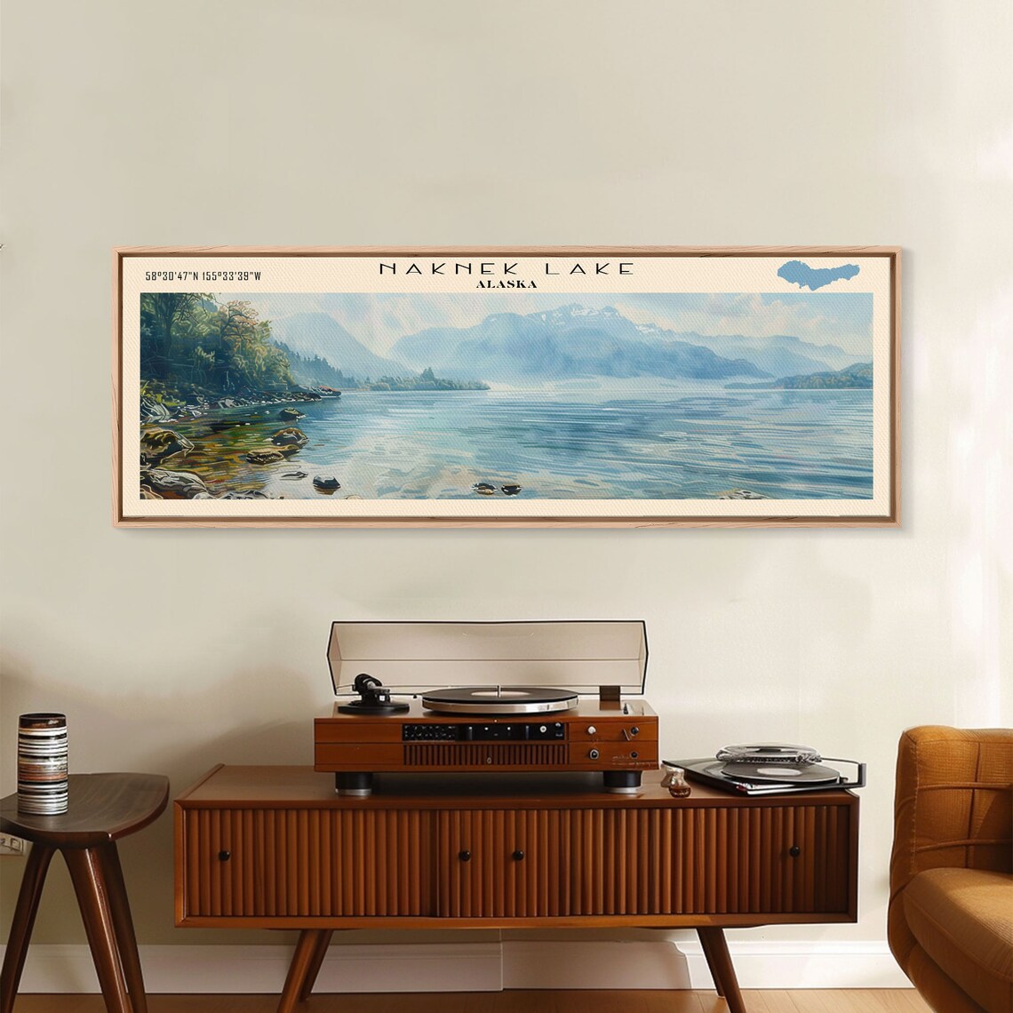 Naknek Lake Alaska Bright Blue Water Hazy Mountain Panorama Poster - Image 2