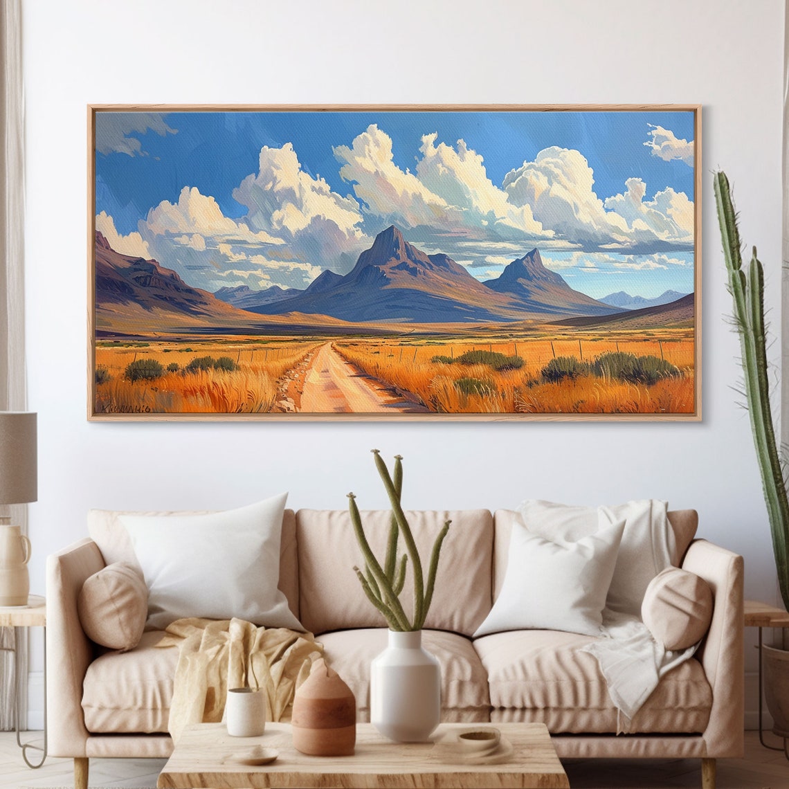 Golden Desert Road Mountain Sunset Watercolor Landscape Poster - Image 3