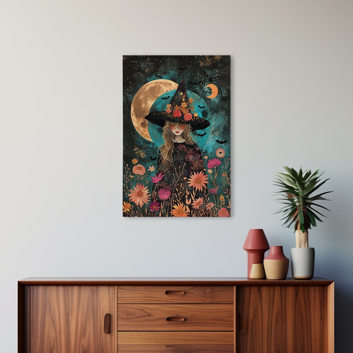 Cottagecore Witch Full Moon Floral Night Sky Enchanting Wall Poster - Image 5
