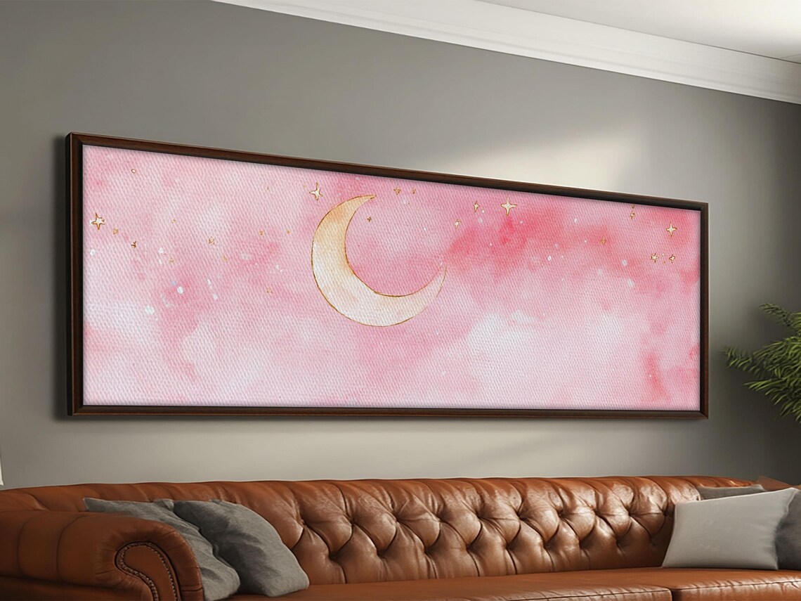 Crescent Moon Light Pink Minimalist Boho Art Print - Image 2