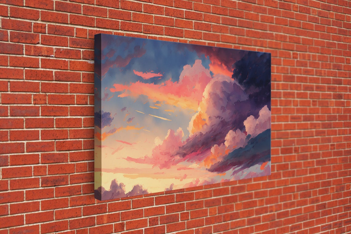 Pink Clouds Sunset Art Framed Print Vintage Style Painting Print Whimsical Boho Decor Modern Farmhouse Art - Image 3