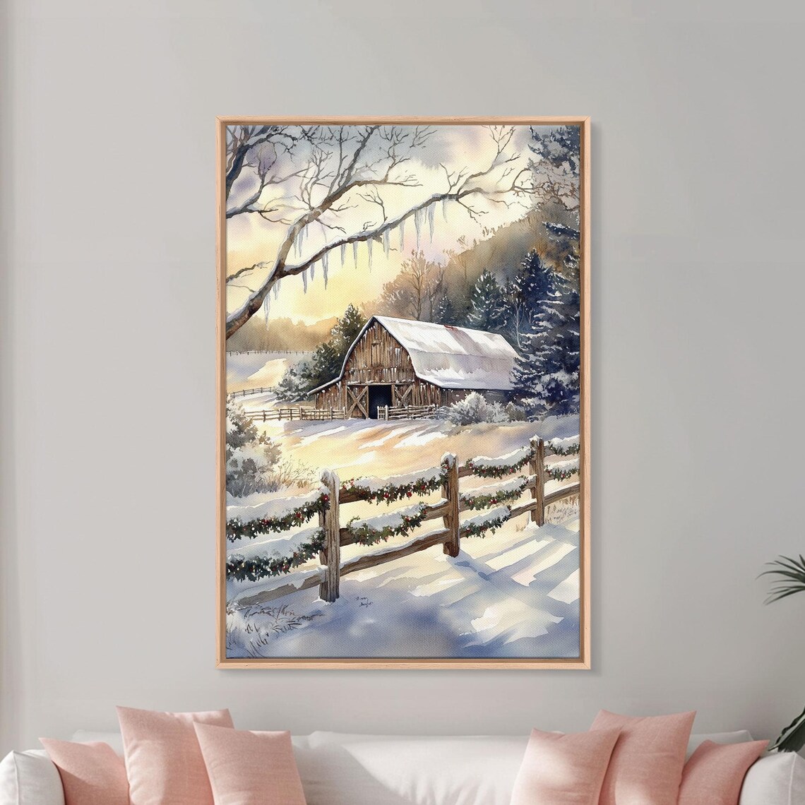 Winter Barn Painting, Winter Wonderland Art Print - Image 2