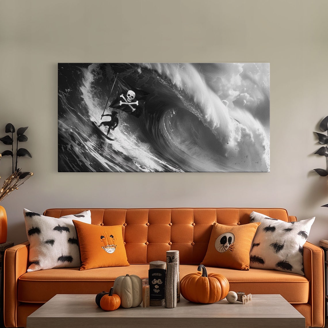 Pirate Surf Framed Print Black White Photography Style Wall Art Skull And Cross Bones Wall Art Manly Decor Mancave - Image 5