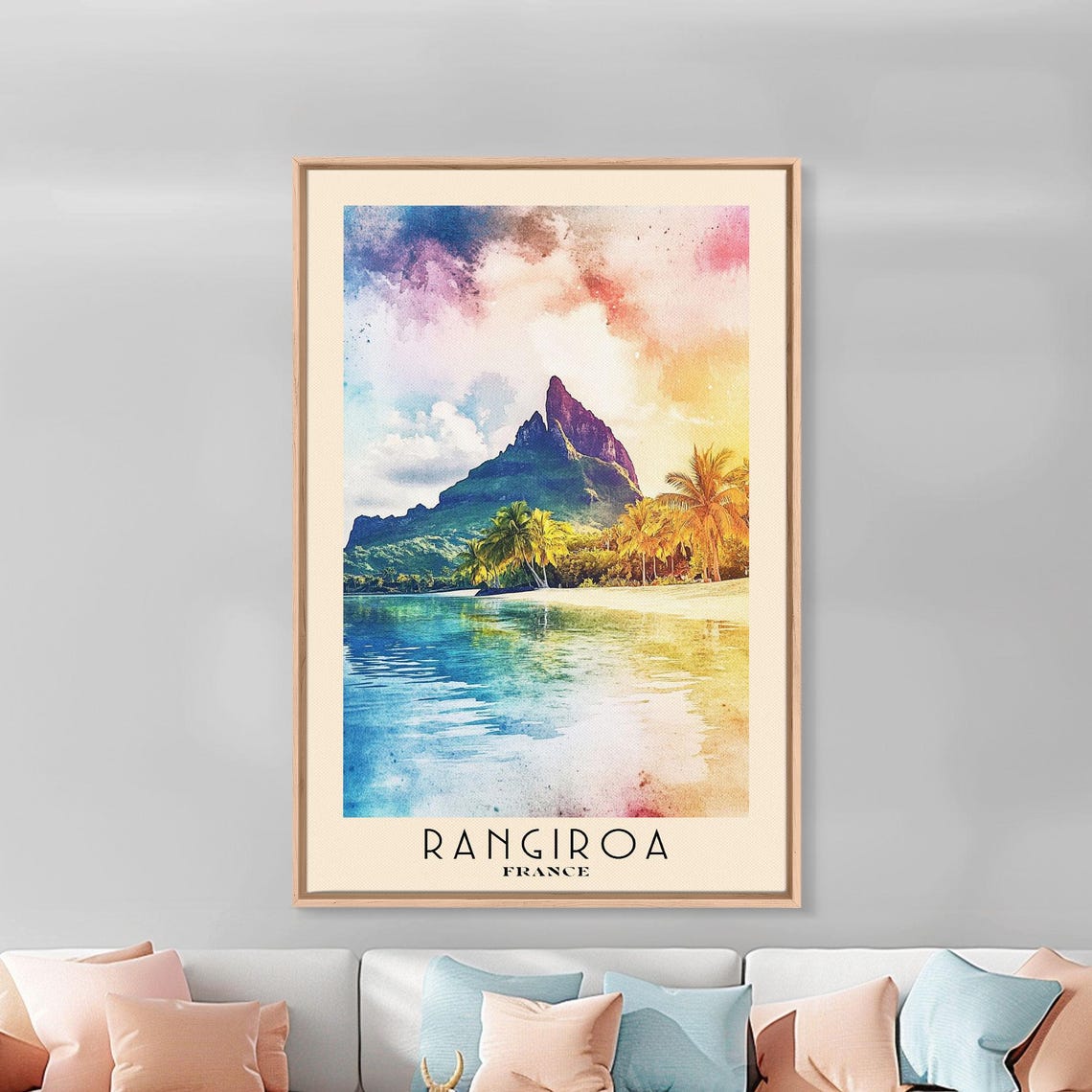 Rangiroa France Island Peak Over Lagoon Palm Shore Sunset Glow Poster - Image 2