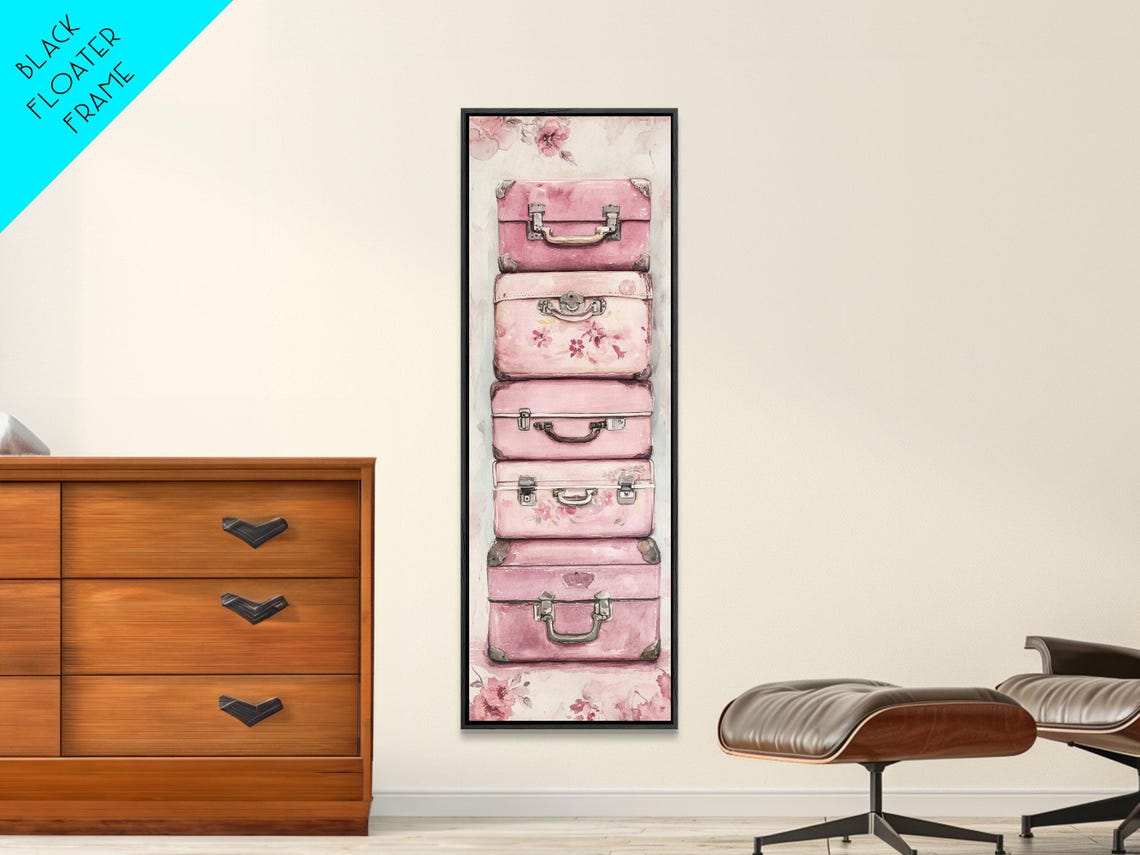 Pink Suitcase Print Cottagecore Wall Art Rustic Decor Whimsical Art Light Pink Wall Art Vertical Gift Idea Above Sofa Art - Image 2