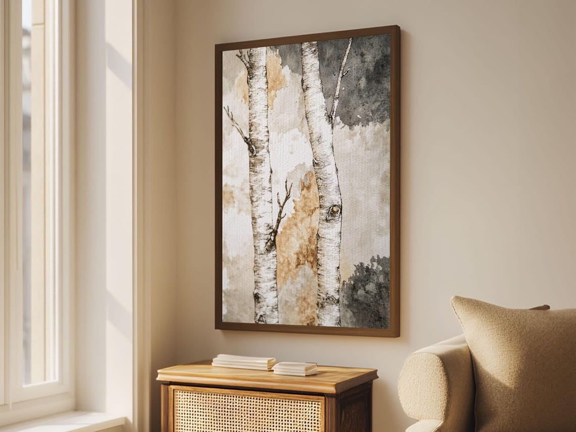 Watercolor Birch Tree Trunks Forest Minimalist Nature Poster - Image 5