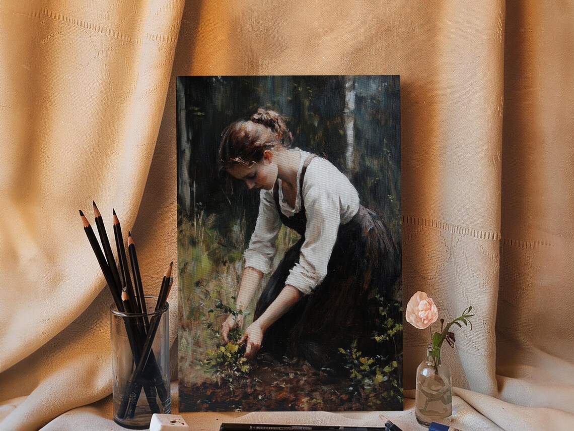 The Woman In The Garden Painting Print Coquette Style Wall Art Vintage Garden Print Print Wall Art Abstract Wall Art