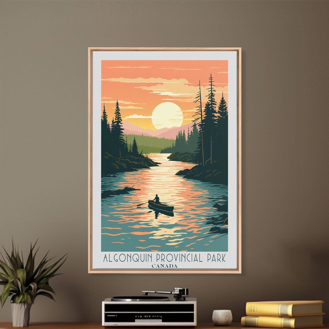 Algonquin Provincial Park Canada Sunset Lake Canoe Pines Travel Poster - Image 2