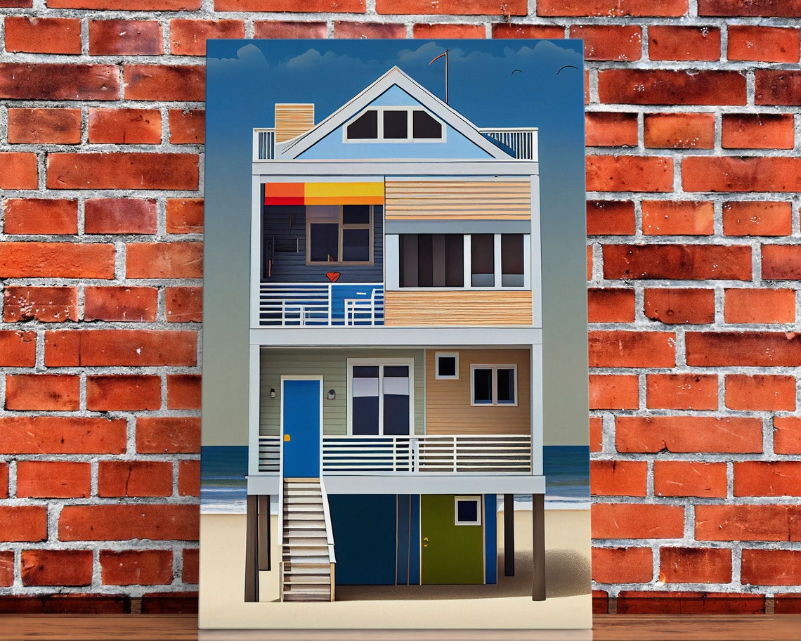 Colorful Beach House on Stilts Whimsical Coastal Retro Seaside Poster - Image 4