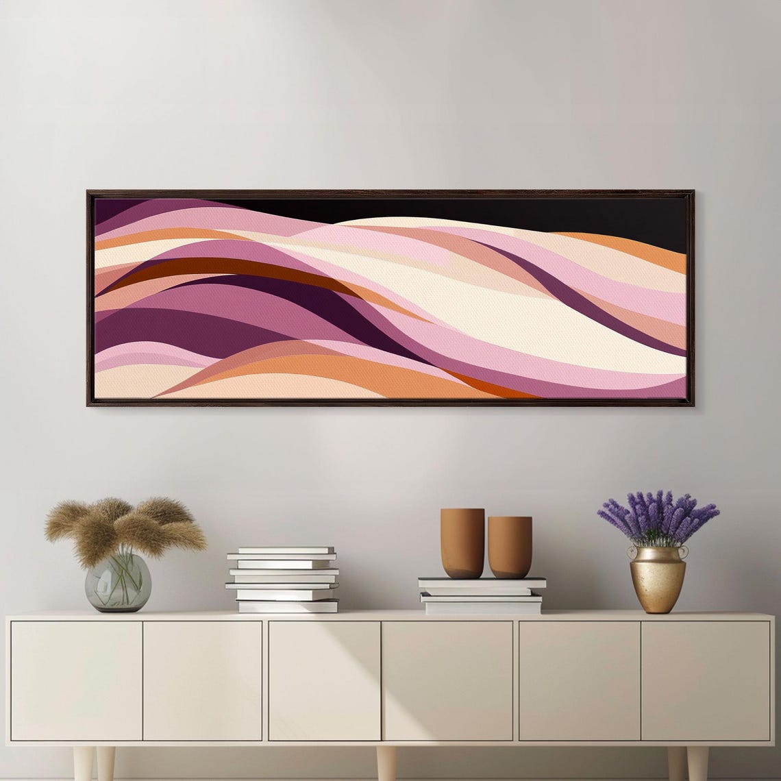 Lavender Lilac Flowing Waves Abstract Purple Retro Art Poster - Image 3