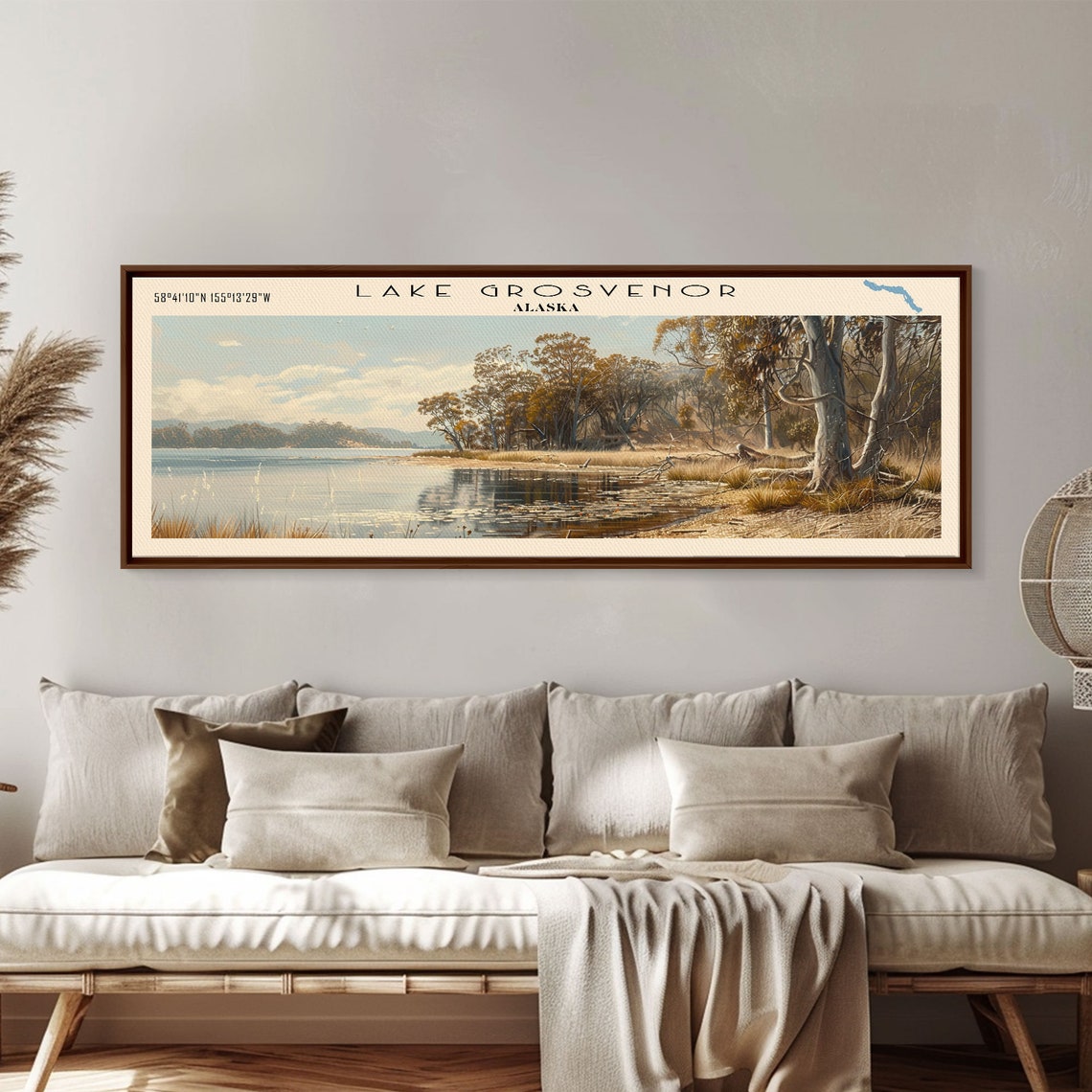 Lake Grosvenor Alaska Golden Cove Sunlit Trees Panoramic Travel Poster - Image 5