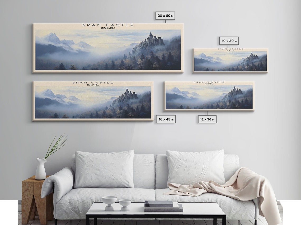 Bran Castle Romania Misty Carpathian Mountains Forest Panoramic Poster - Image 2