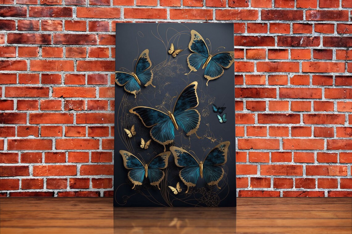 Blue Butterflies, Gold Butterfly Painting Art Print - Image 6