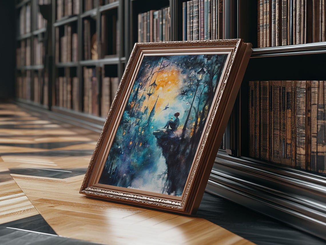 Dreamy Night Cityscape Fantasy Watercolor Print Magical World Poster - Image 2