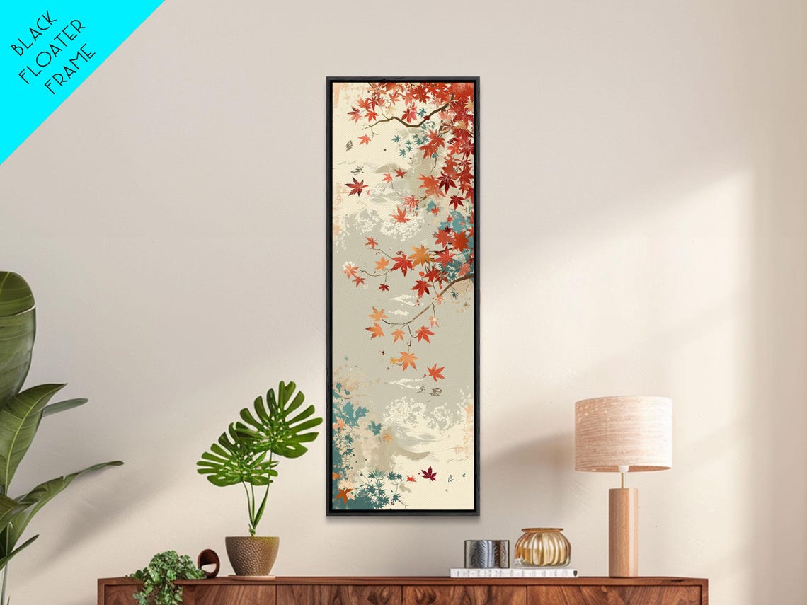 Autumn Maple Leaves Soft Neutral Japanese Tall Vertical Print - Image 5