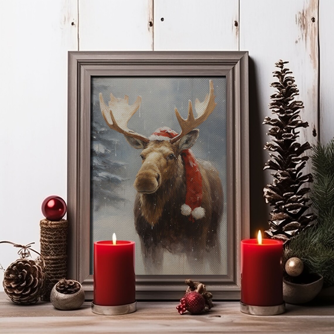 Silly Moose Dressed for Christmas, Vintage Art Print - Image 3