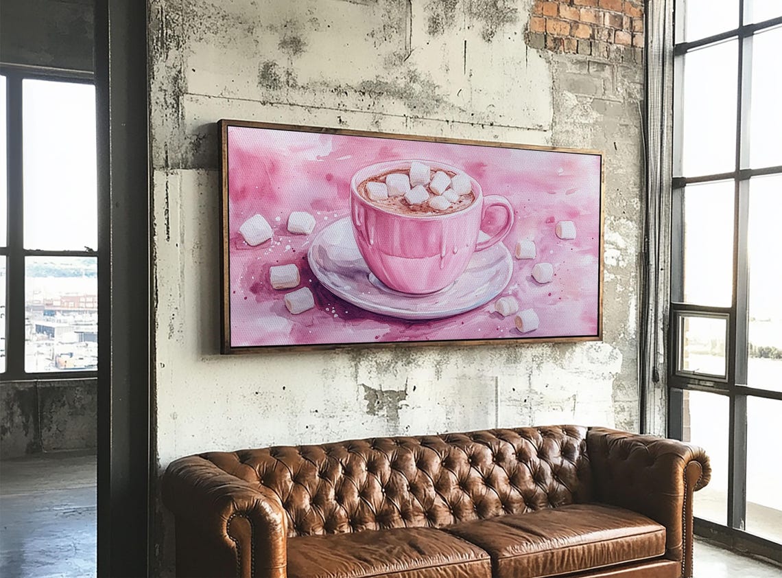 Pink Hot Chocolate Dripping Cup Marshmallows Cozy Kitchen Art Print - Image 6