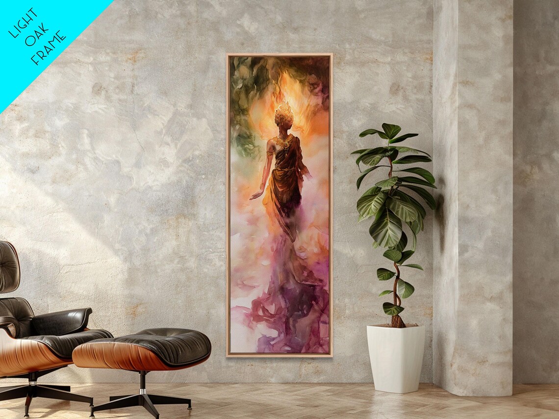 Ethereal Goddess Radiant Golden Halo Pink Watercolor Feminine Art Poster