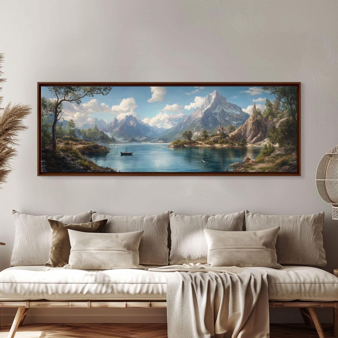 Fantasy Alpine Castle Lake Mountain Dreamy Landscape Panoramic Poster - Image 3