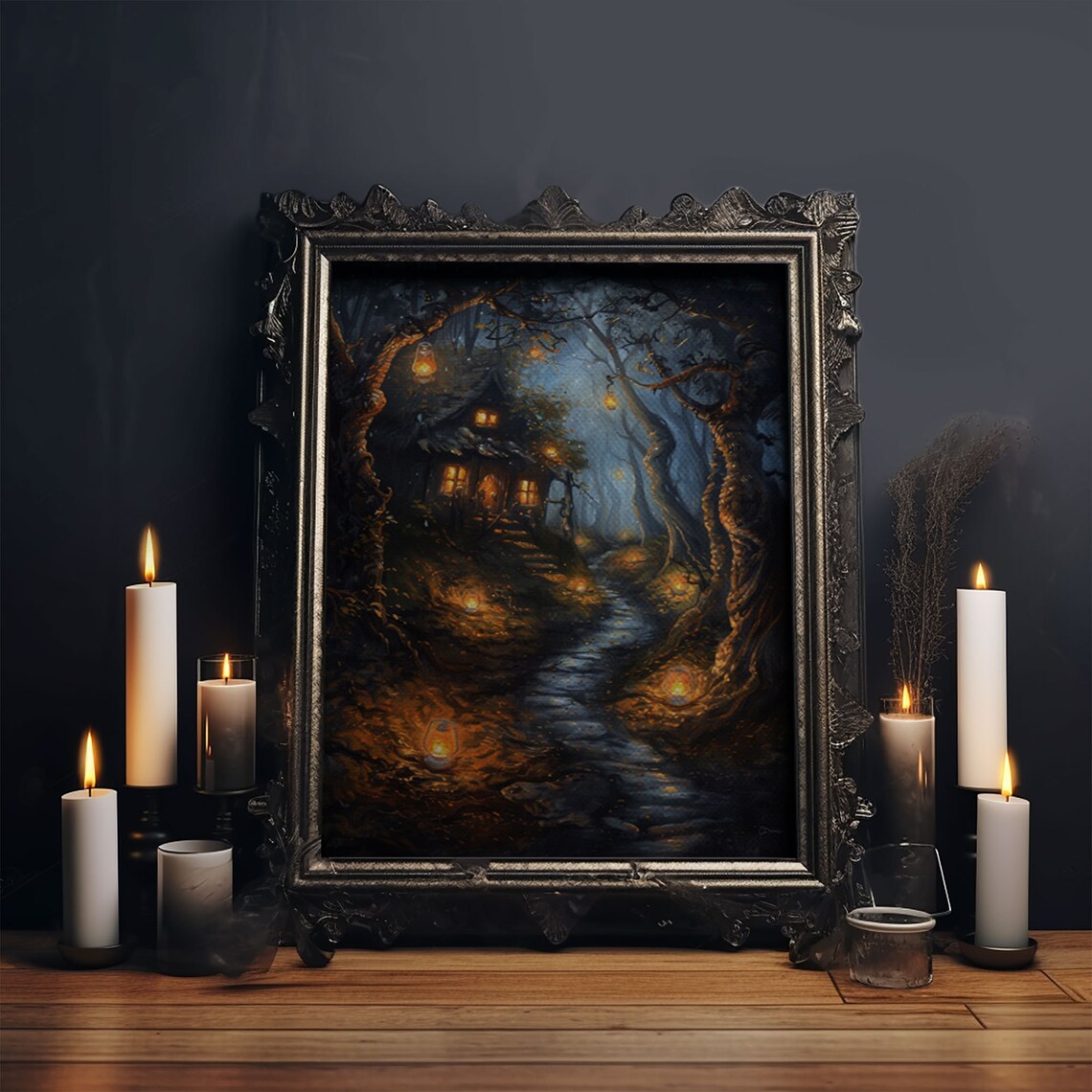Spooky Cottage in Forest Halloween Seasonal Art Print - Image 6