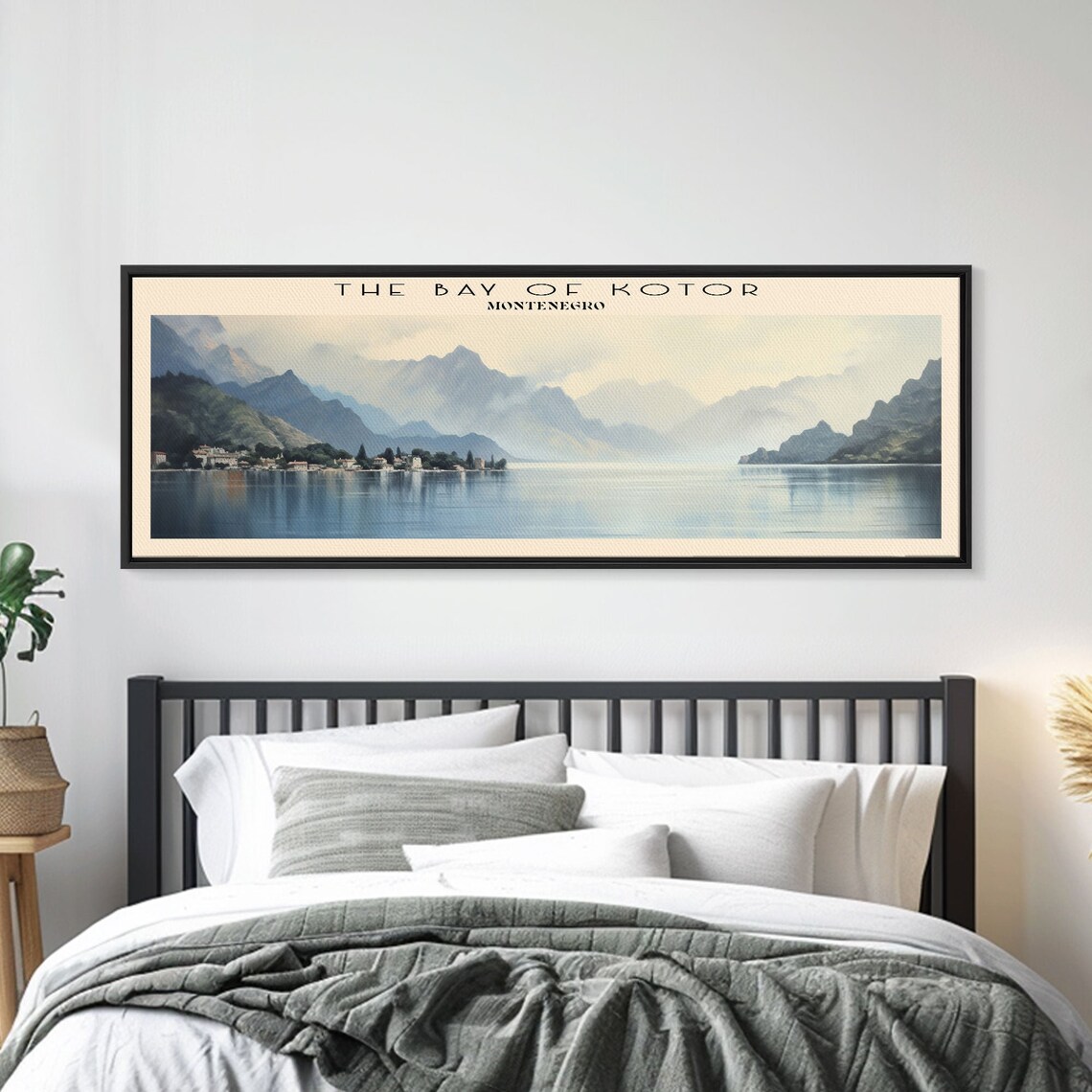 Bay of Kotor Montenegro Calm Bay Misty Mountains Watercolor Poster