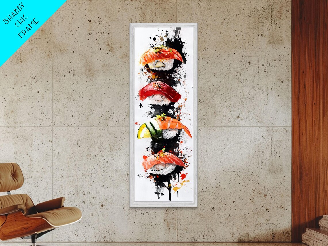 Sushi Nigiri Watercolor With Ink Splashes Japanese Food Art Poster