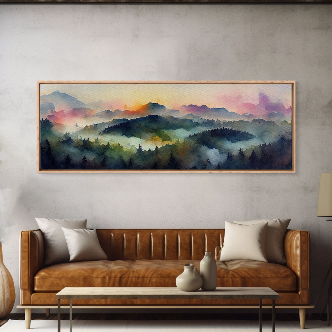 Watercolor Sunset Landscape, Emerald Green Art Print - Image 6