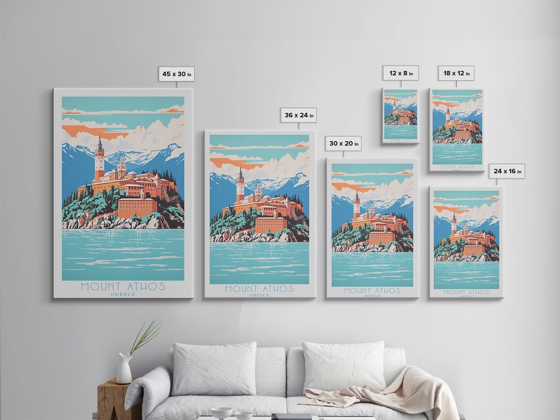 Mount Athos Greece Monastery Cliffs Coastline View Vintage Poster - Image 2