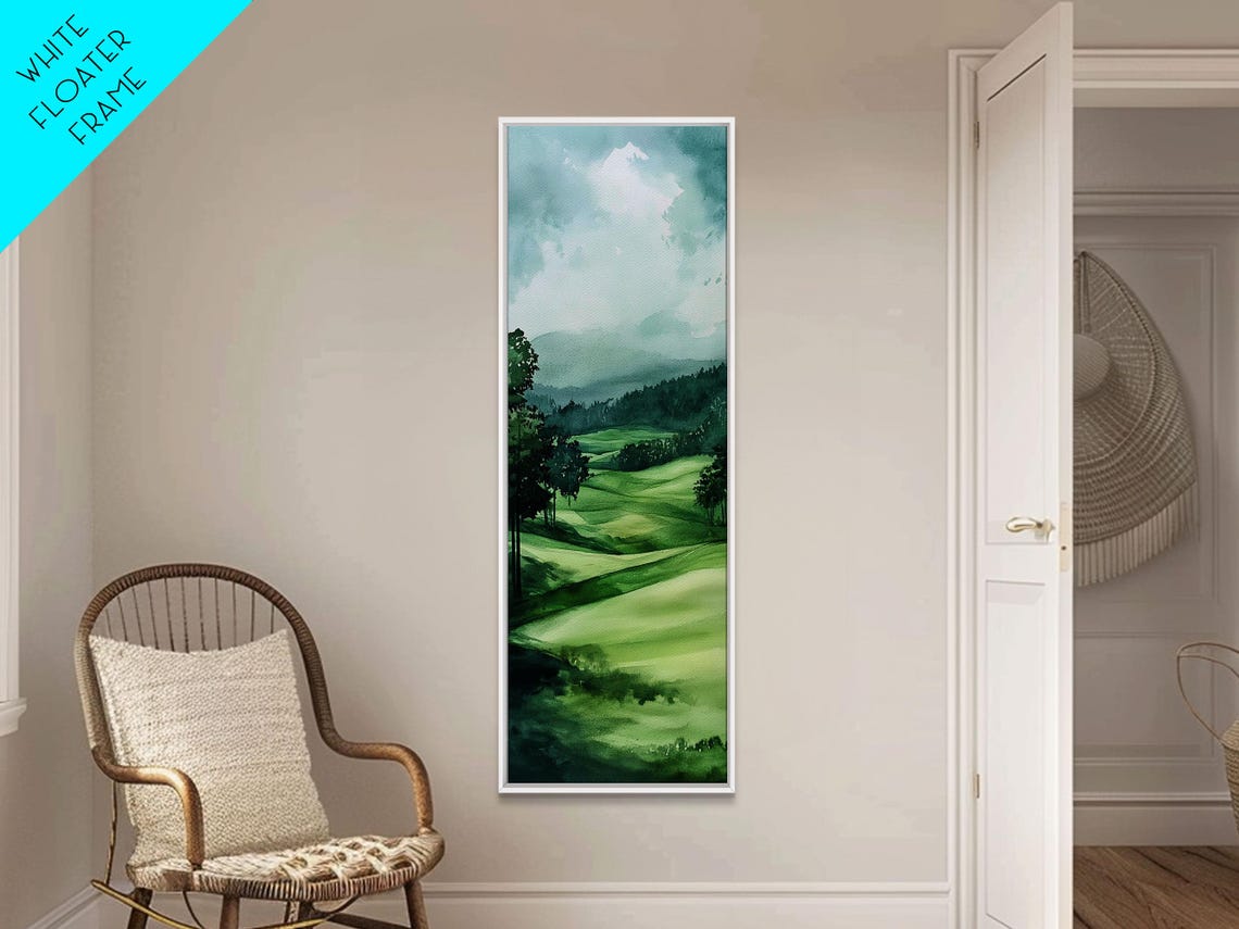 Rolling Green Hills Misty Watercolor Mountain Landscape Wall Poster - Image 5