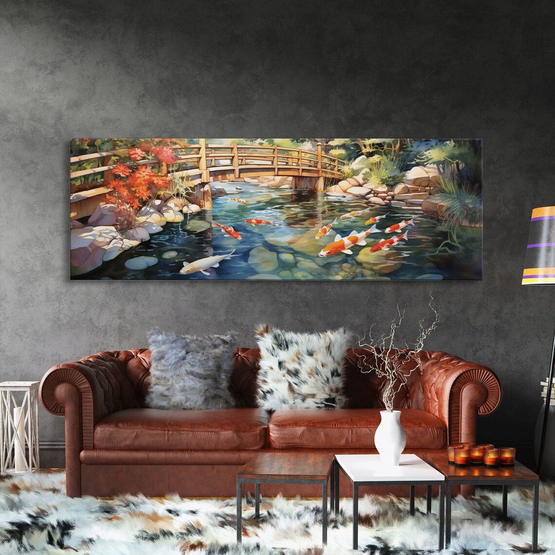 Panoramic Koi Pond Art Print, Living Room Decor - Image 3